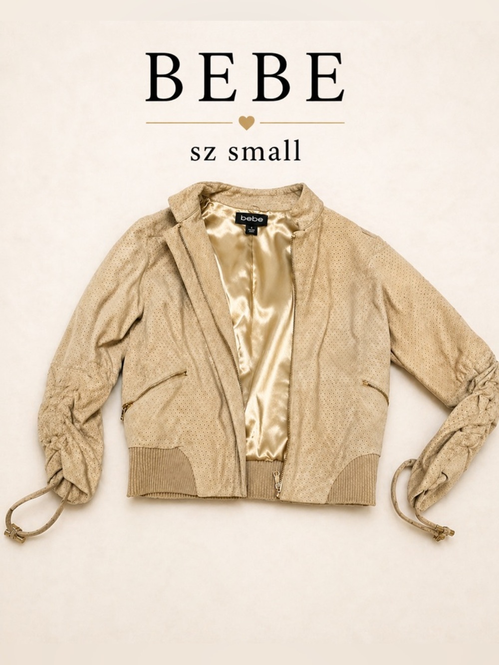 Y2K Bebe Perforated Faux Suede Jacket in tan sz Small